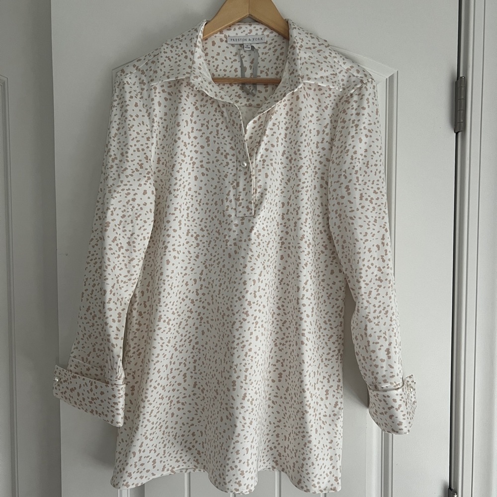 Preston & York Thea Speckled Print Taffeta Long-Sleeve tunic